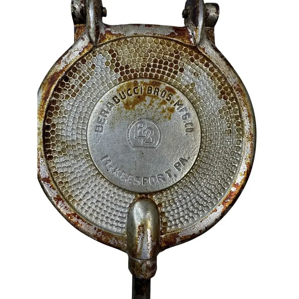 Berarducci Bros Pizzelle Iron Cast Aluminum Wafer Maker Wood Handle Mid Century